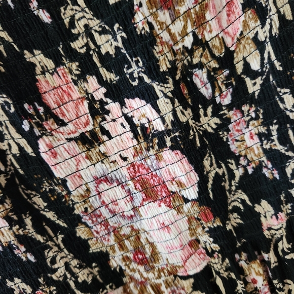 Black pink green floral maxi ruffle off shoulder dress Lace & Mesh Modcloth XXS - Picture 6 of 10